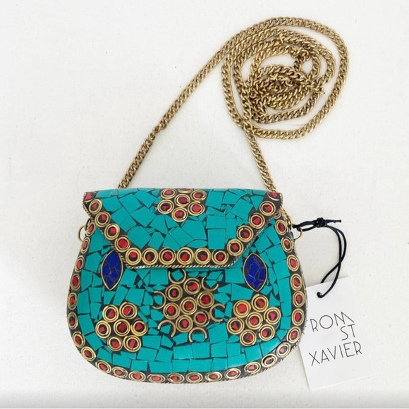 🌷FROM ST. XAVIER The Aby Clutch Turquoise Mosaic Mini Bag - Picture 1 of 10